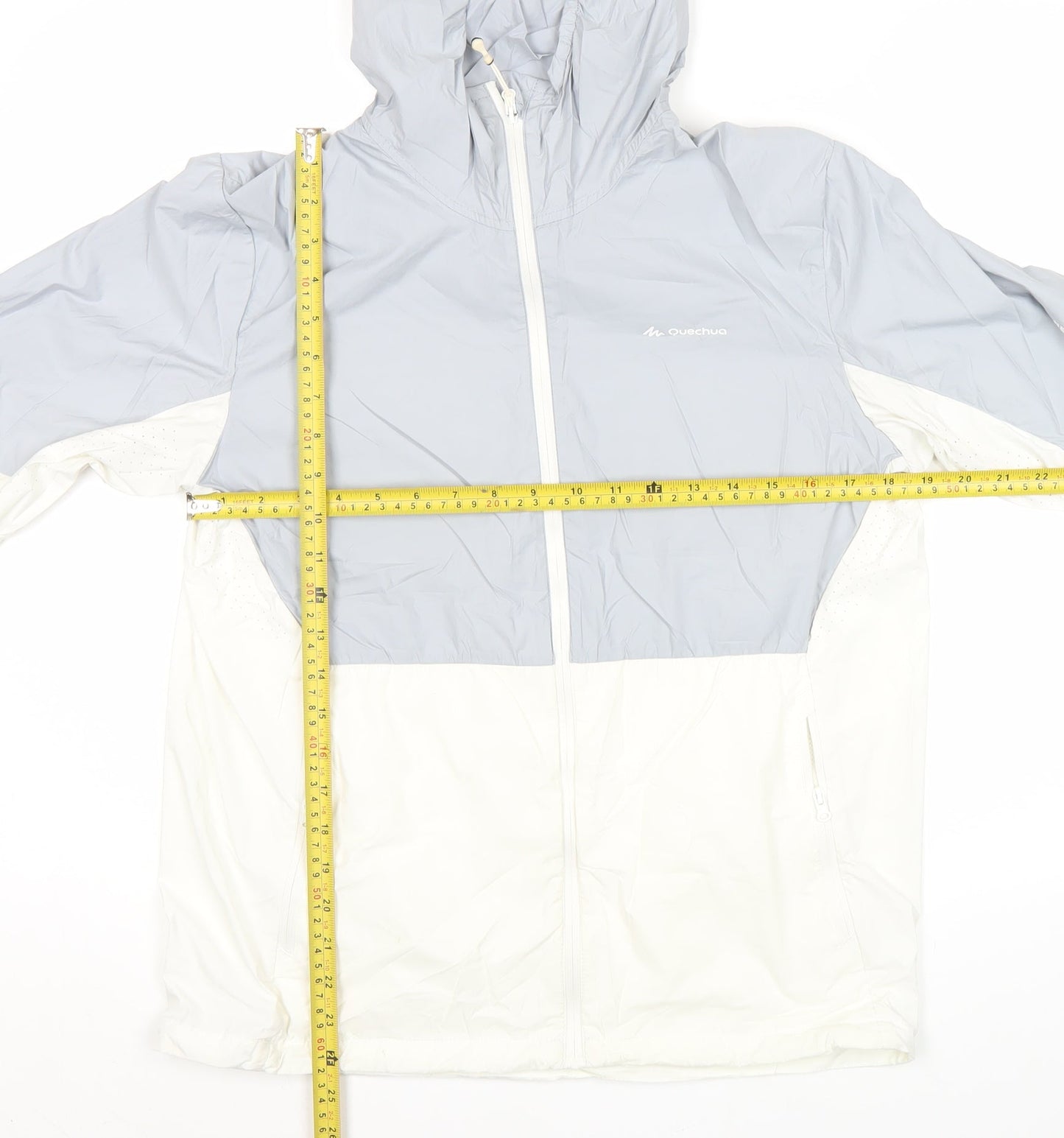 Quechua Women’s Grey White Windbreaker Jacket Size 16 Hooded