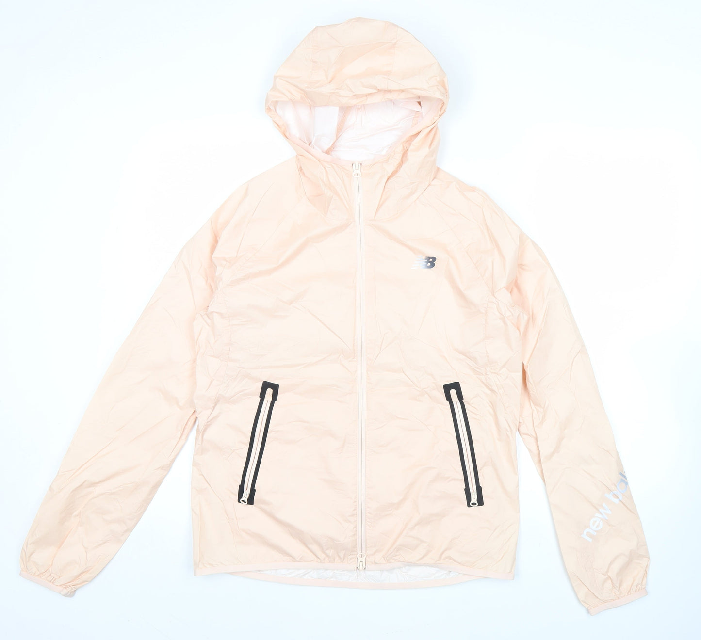 New Balance Womens Beige Windbreaker Jacket S Hooded Lightweight