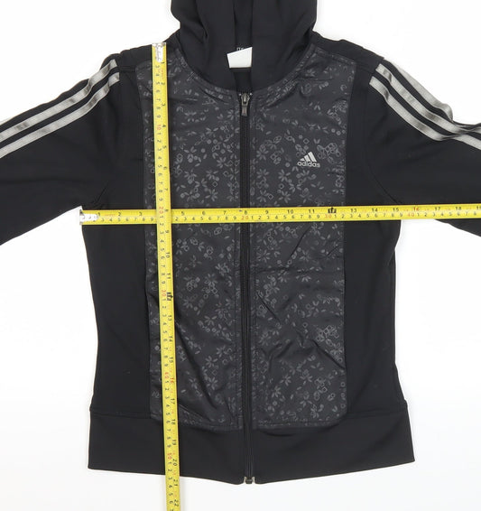 Adidas Womens Black Size 6 Full Zip Hooded Sports Hoodie Jacket