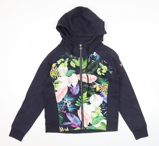 Fila Womens Blue Floral Full Zip Hoodie Size 6 Regular Fit