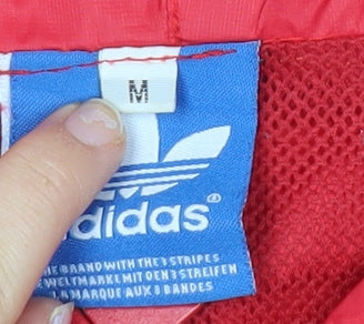 Adidas Womens Red Medium Hooded Windbreaker Jacket