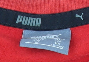 Puma Boys Red Sweatshirt 13-14 Years Crew Neck Pullover Logo Print