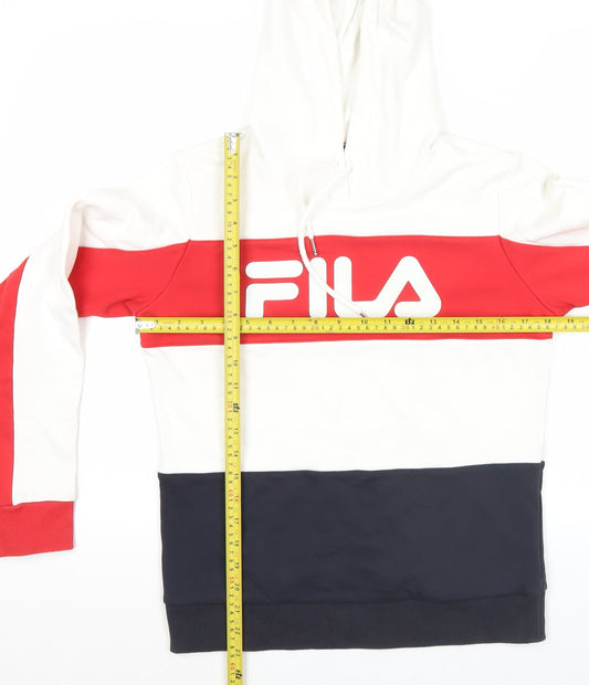 FILA Mens XS White Red Blue Pullover Hoodie Logo Retro Sportswear