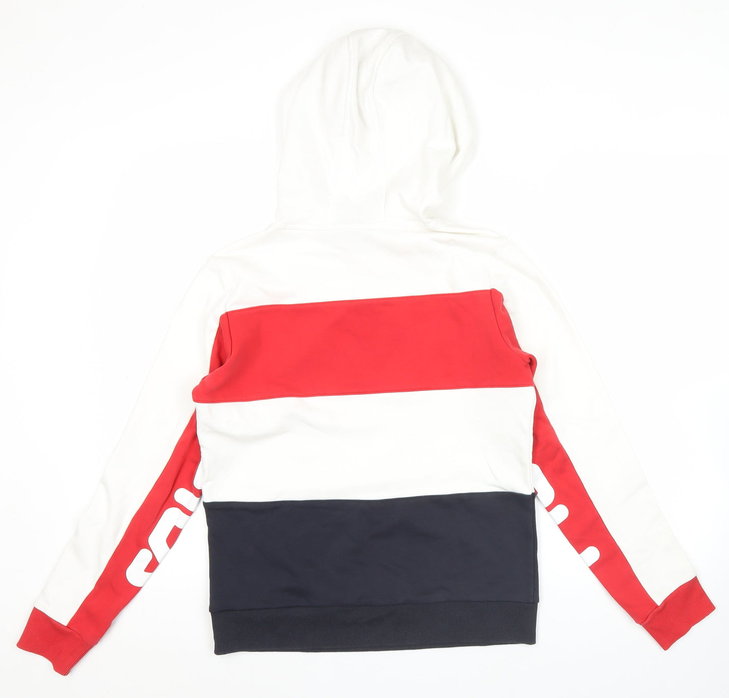 FILA Mens XS White Red Blue Pullover Hoodie Logo Retro Sportswear