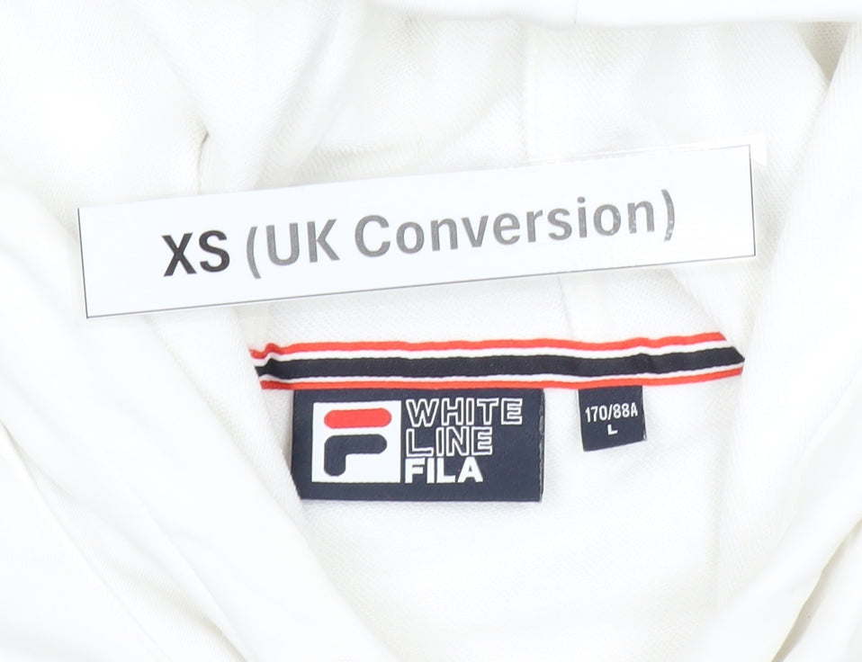 FILA Mens XS White Red Blue Pullover Hoodie Logo Retro Sportswear