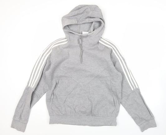 Adidas Mens Grey Pullover Hoodie Size M Sports Casual Hooded Sweatshirt