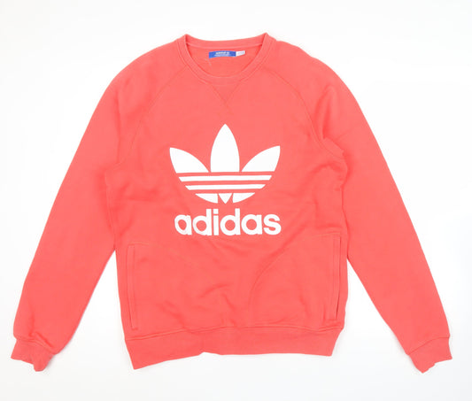 Adidas Mens Red Sweatshirt L Pullover Crew Neck Logo Sportswear