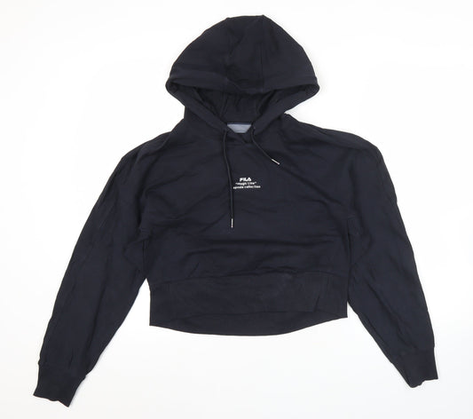 Fila Women’s Black Pullover Hoodie Size 8 Graphic Logo Hooded Sweatshirt