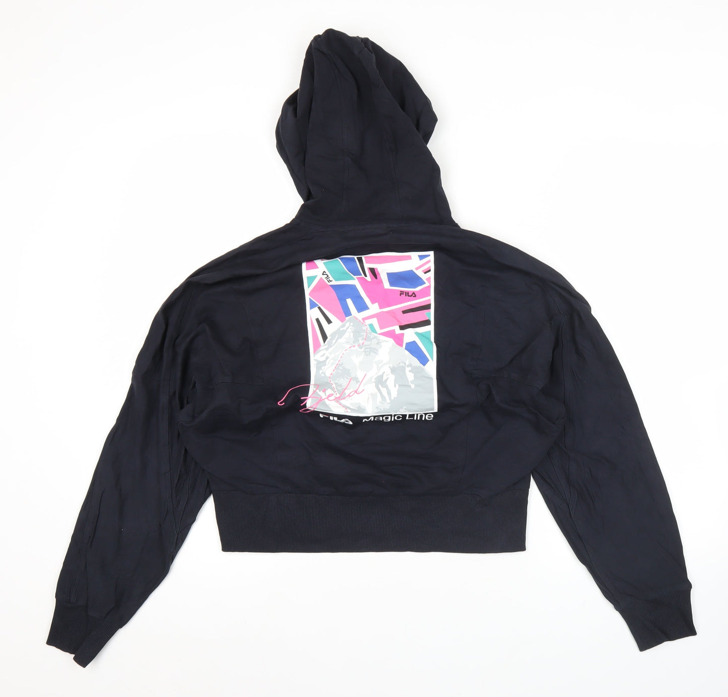 Fila Women’s Black Pullover Hoodie Size 8 Graphic Logo Hooded Sweatshirt