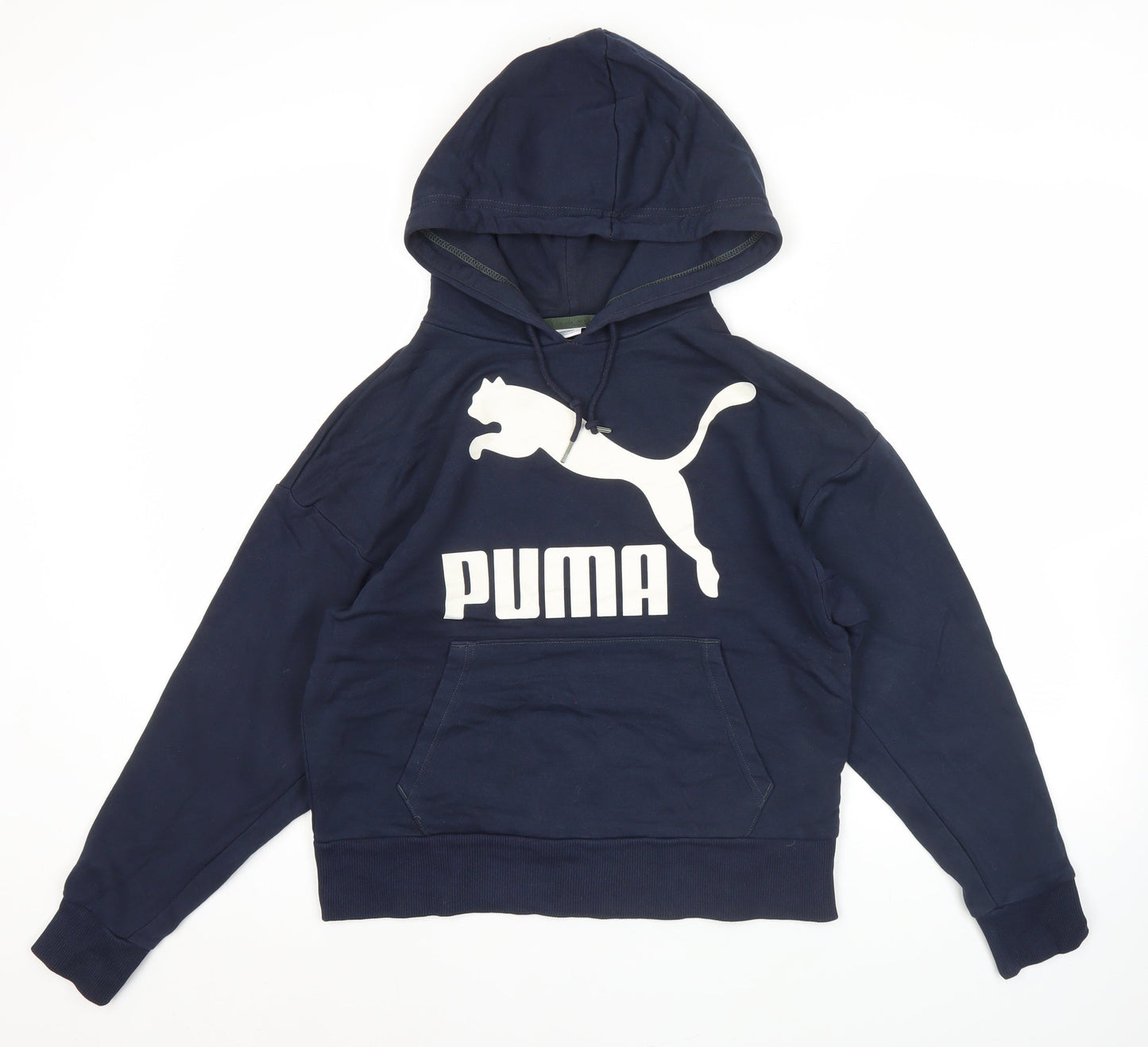 Puma Womens XS Blue Pullover Hoodie Graphic Logo Sweatshirt