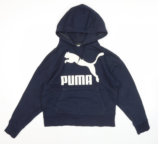 Puma Womens XS Blue Pullover Hoodie Graphic Logo Sweatshirt
