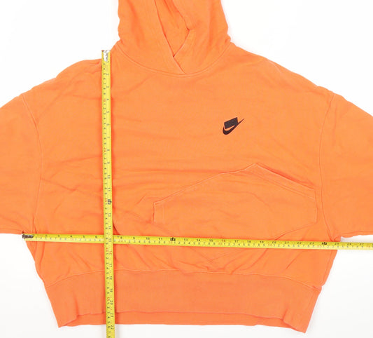 Nike Mens Orange Pullover Hoodie Size M Logo Fleece Sweatshirt