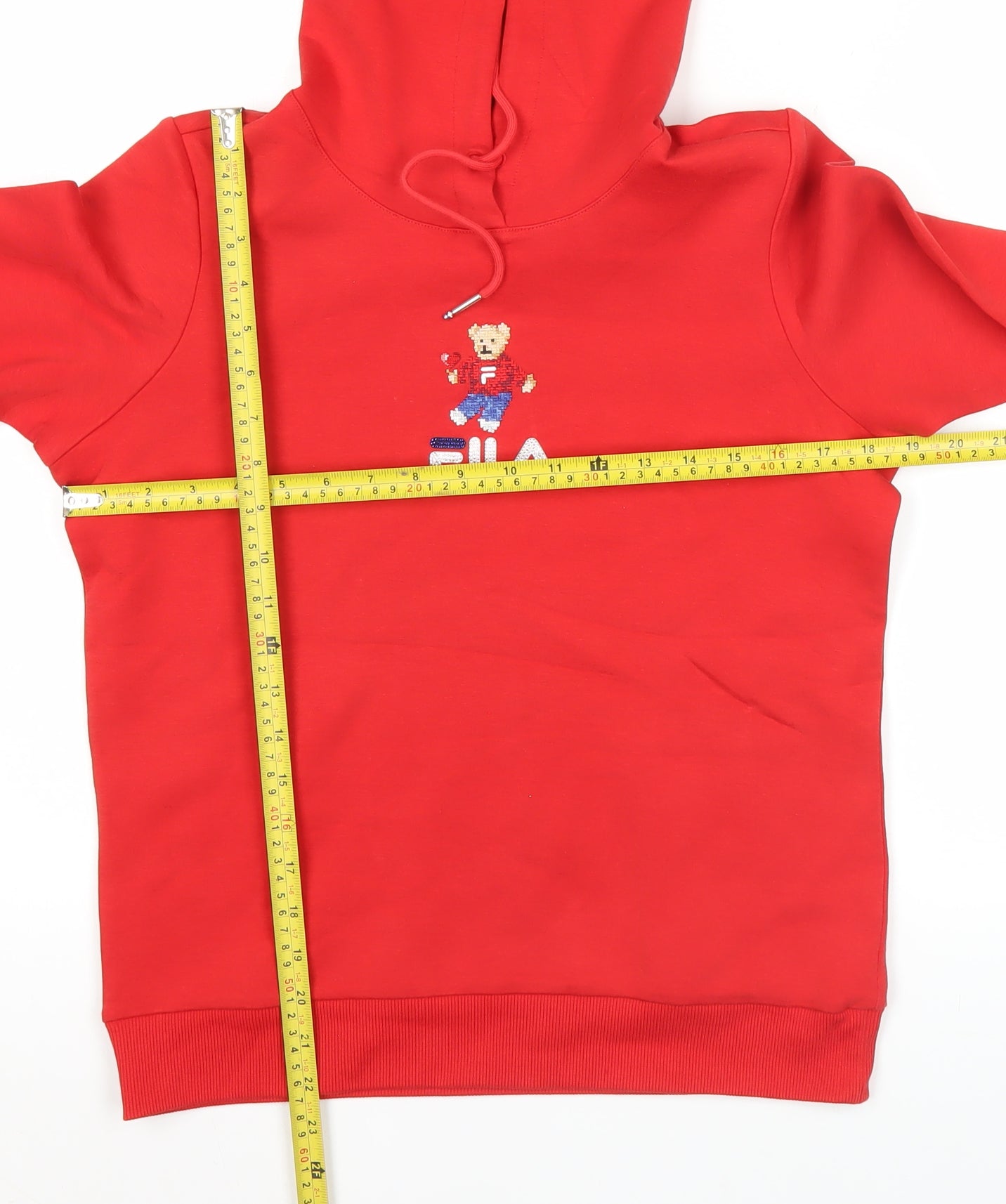 Fila Womens Red Hoodie Size 10 UK Bear Embroidered Pullover