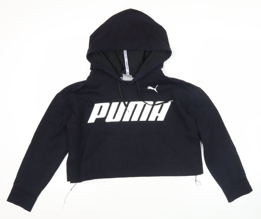 Puma Womens Black Pullover Hoodie S Logo Print Cotton Blend