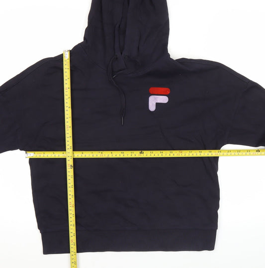 Fila Womens Black Hoodie Size 12 Pullover Logo Long Sleeve