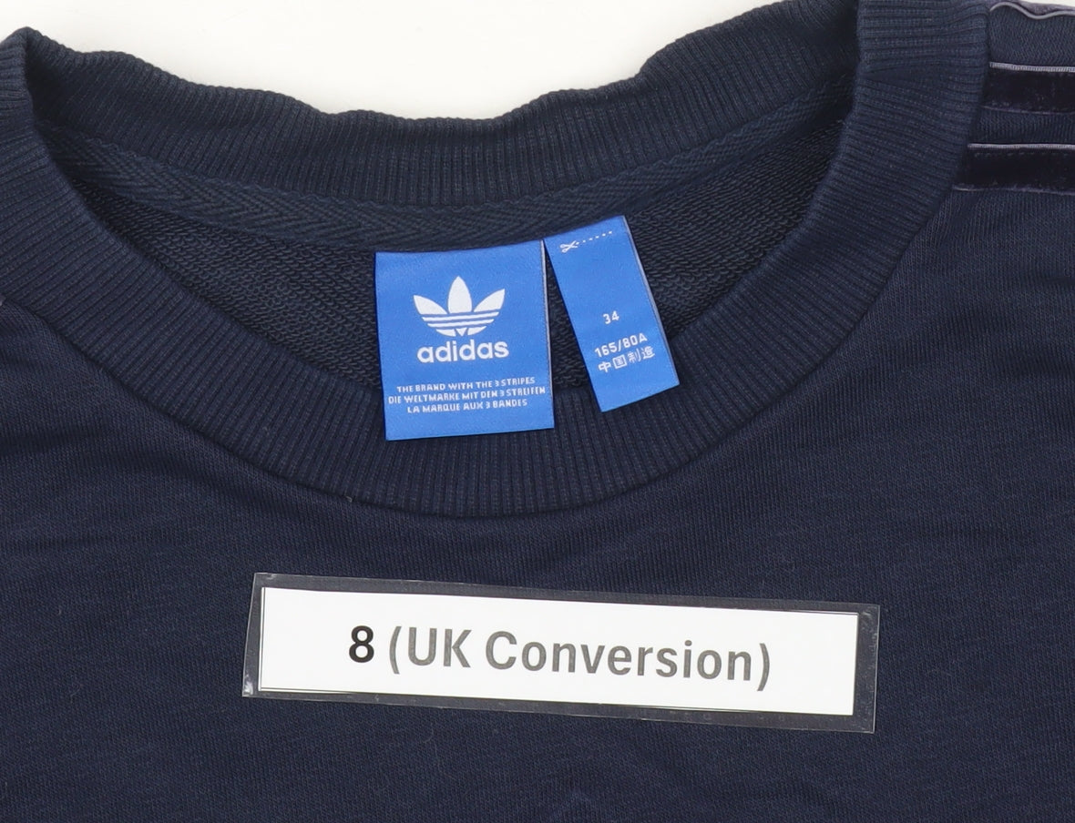 Adidas Womens Blue Pullover Sweatshirt Size 8 Logo Long Sleeve