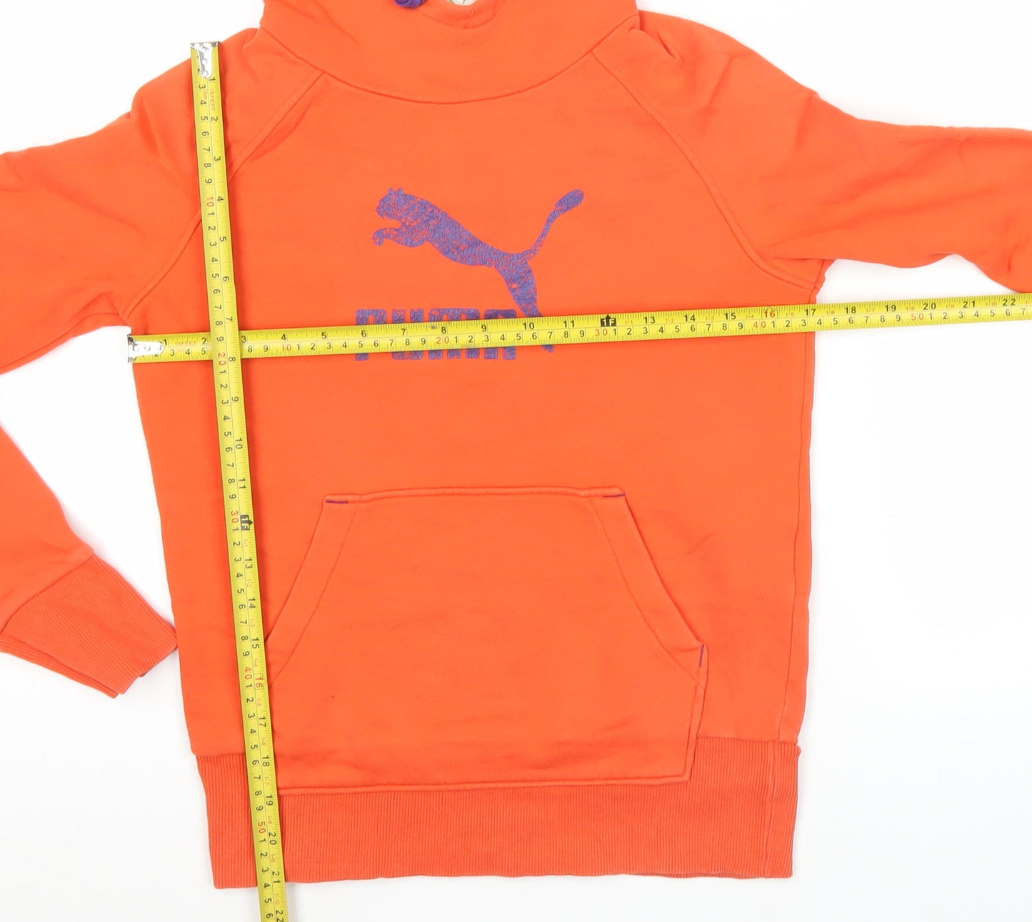 Puma Womens Orange Hoodie M Pullover Cotton Blend Logo Sportswear