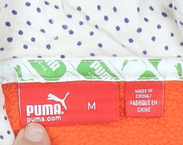 Puma Womens Orange Hoodie M Pullover Cotton Blend Logo Sportswear