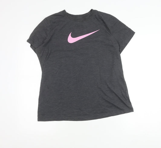 Nike Womens Black T-Shirt Large Dri-Fit Crew Neck Sports Tee