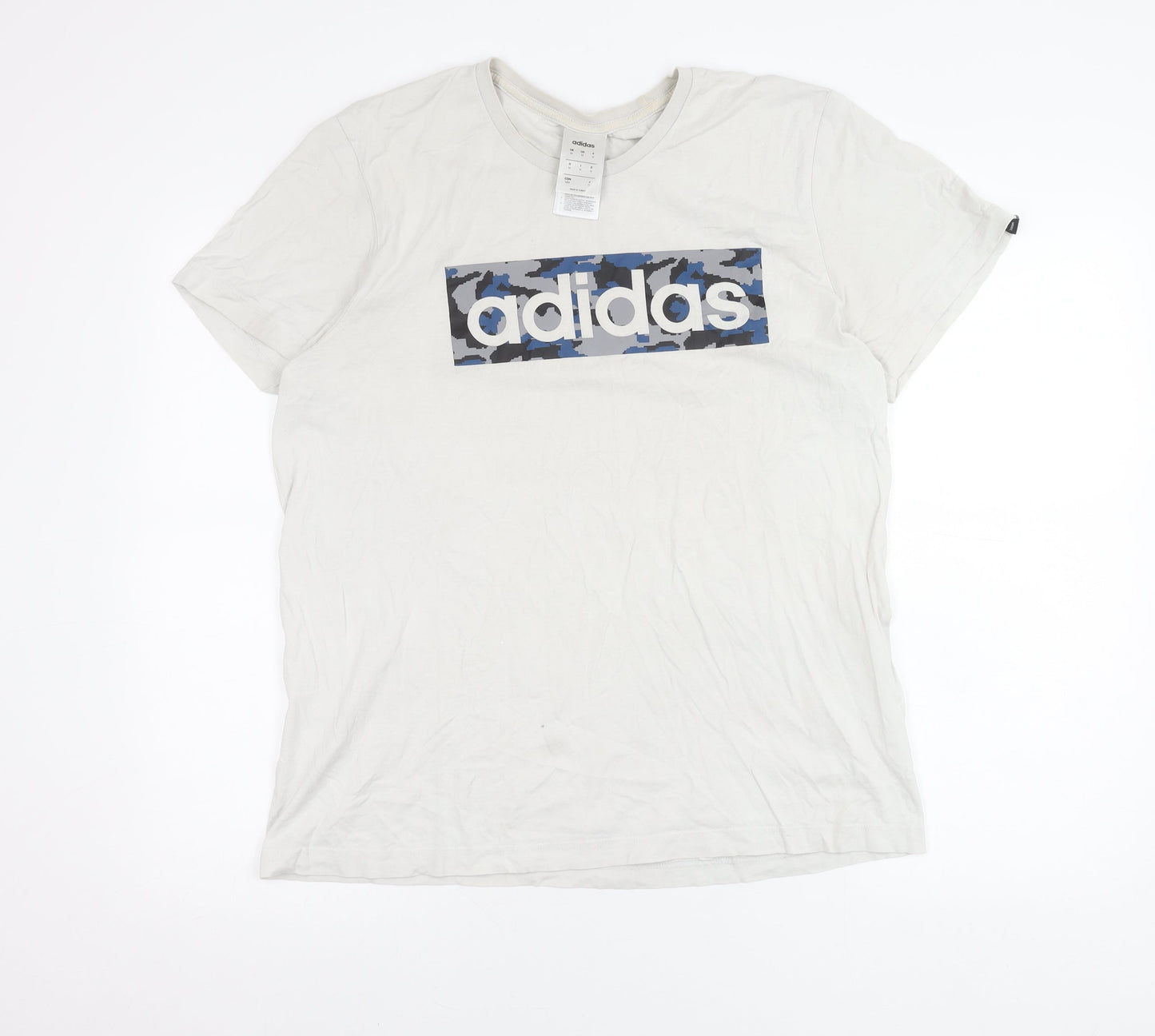 Adidas Mens White Medium Graphic Logo Crew Neck T-Shirt