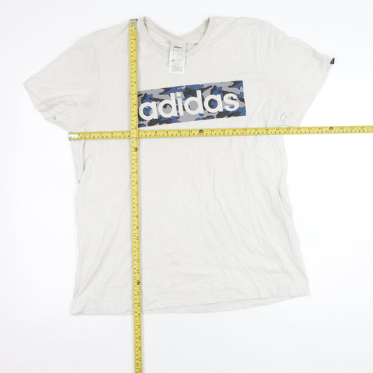 Adidas Mens White Medium Graphic Logo Crew Neck T-Shirt