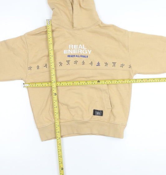 Zara Boys Beige Pullover Hoodie 8-9 Years Cotton Blend Graphic Print