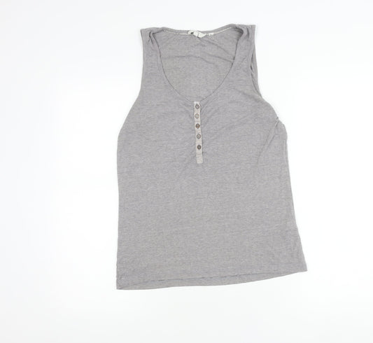 FatFace Womens Grey Size 10 Tank Top Sleeveless Scoop Neck Button Casual