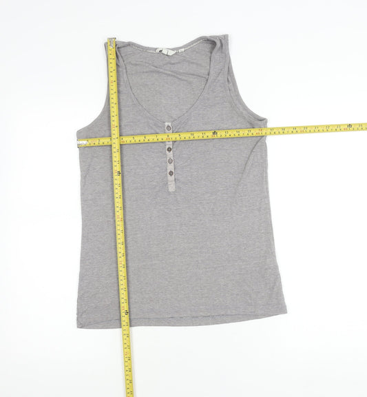 FatFace Womens Grey Size 10 Tank Top Sleeveless Scoop Neck Button Casual