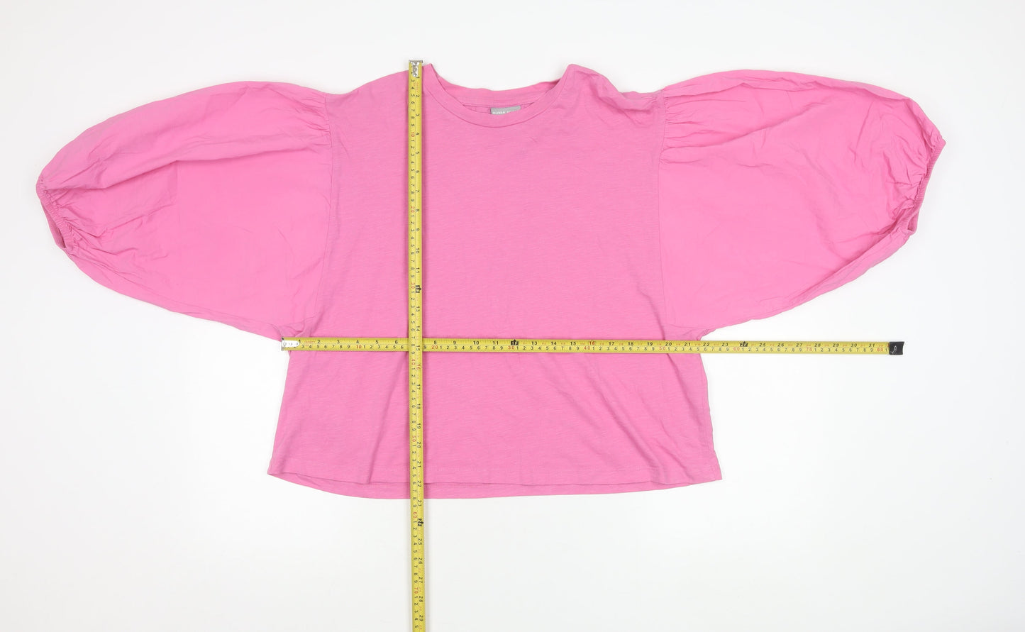 Oliver Bonas Women Pink Cotton Balloon Sleeve T-Shirt UK 16