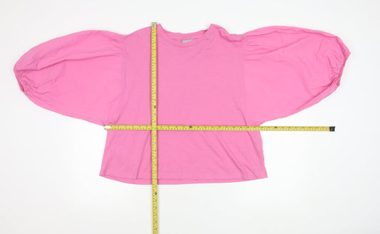 Oliver Bonas Women Pink Cotton Balloon Sleeve T-Shirt UK 16