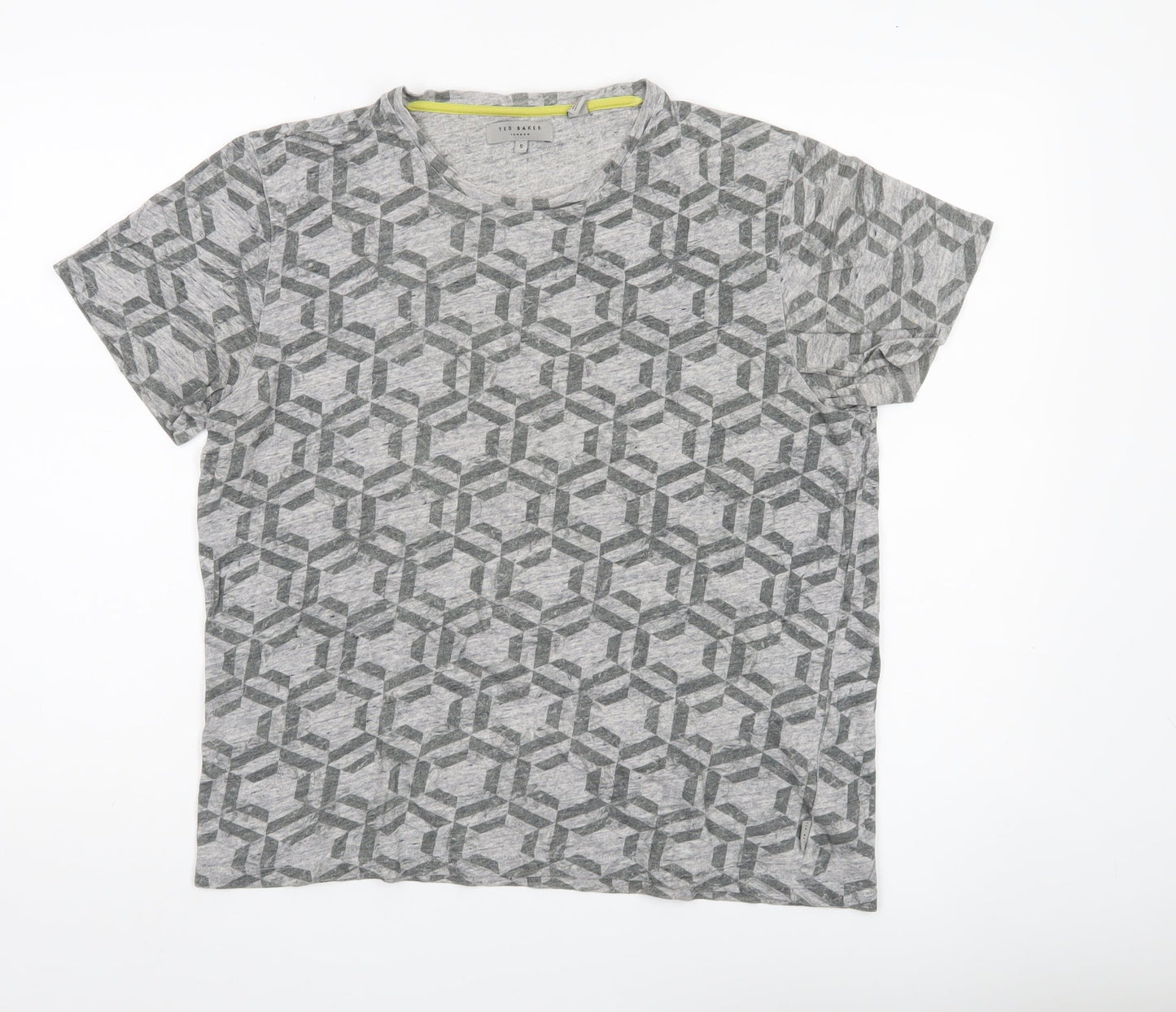 Ted Baker Women Grey Geometric T-Shirt Cotton Casual S