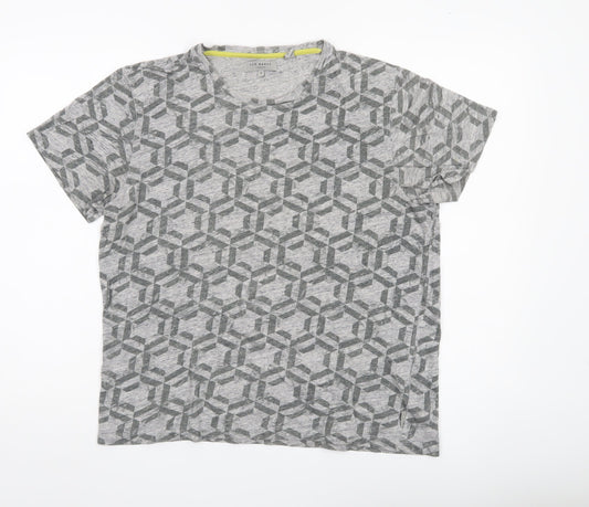 Ted Baker Women Grey Geometric T-Shirt Cotton Casual S