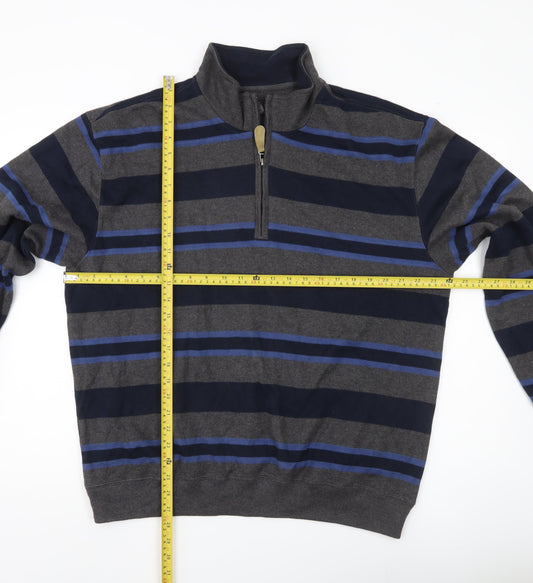 Van Heusen Men’s Grey Blue Striped 1/4 Zip Cotton Sweatshirt XL