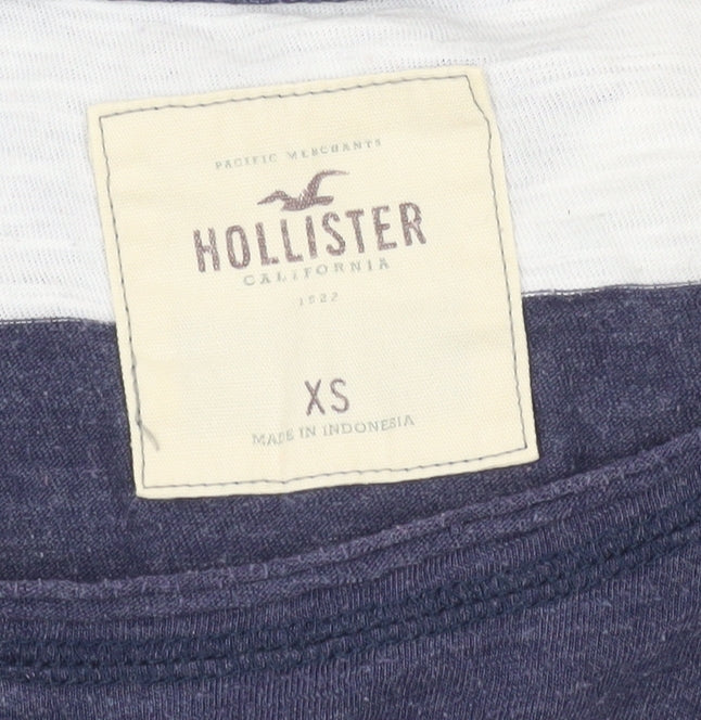 Hollister Womens XS Blue White Striped 3/4 Sleeve Scoop Neck T-Shirt