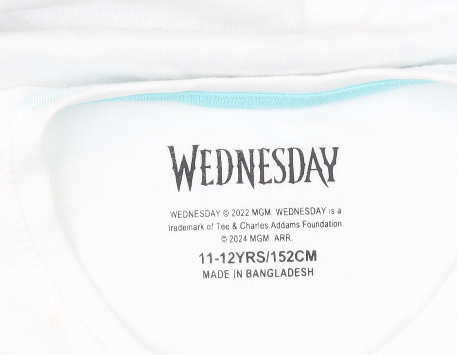 Additional view of Wednesday girls’ white graphic t-shirt 11-12 years gothic casual tee