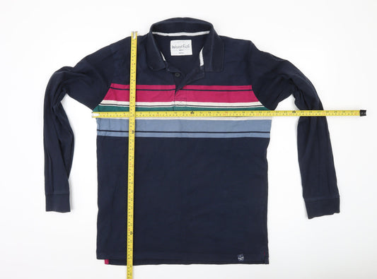 Weird Fish Men’s Blue Striped Long Sleeve Polo Shirt Medium