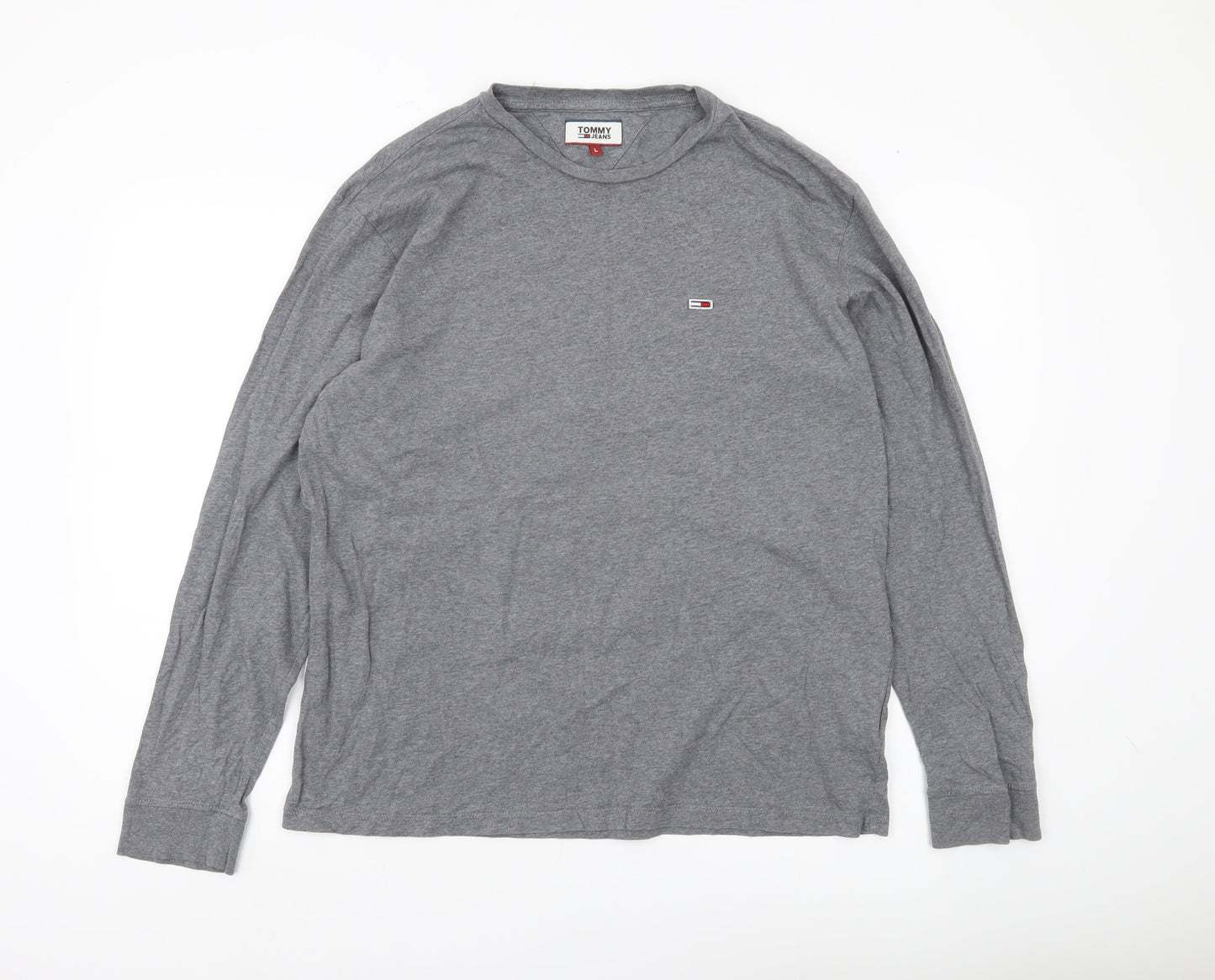 Tommy Jeans Men's Grey Long Sleeve Cotton T-Shirt Size L