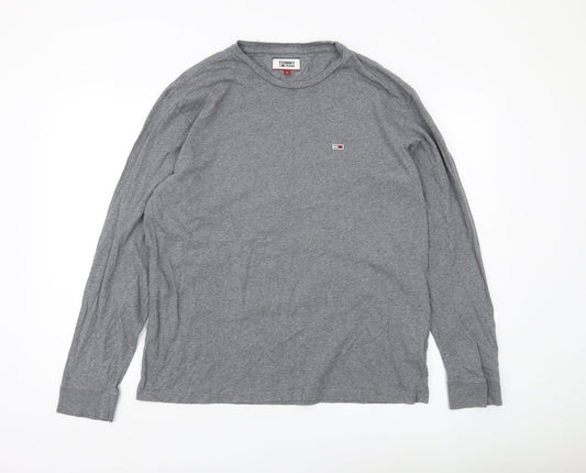 Tommy Jeans Men's Grey Long Sleeve Cotton T-Shirt Size L