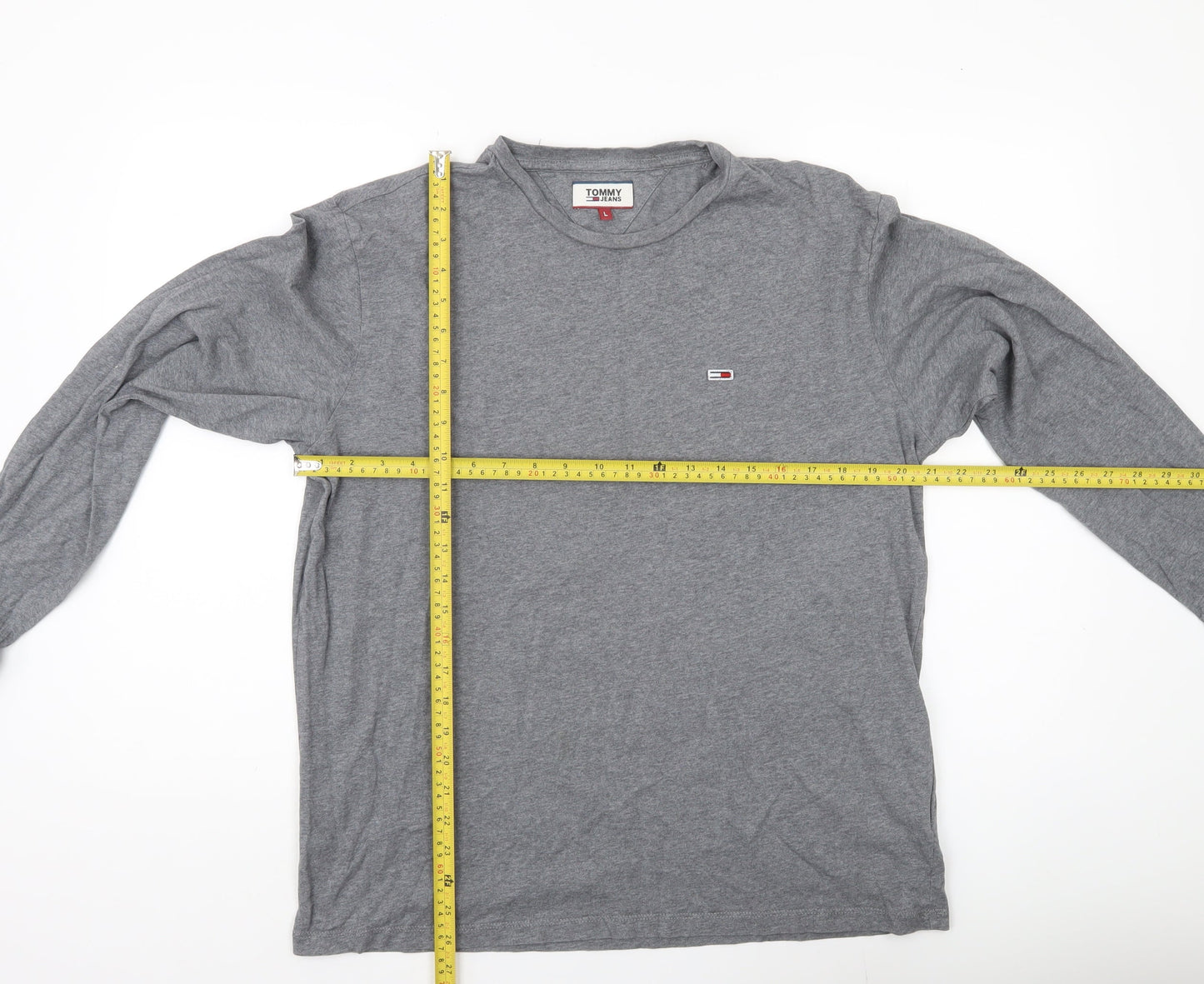 Tommy Jeans Men's Grey Long Sleeve Cotton T-Shirt Size L