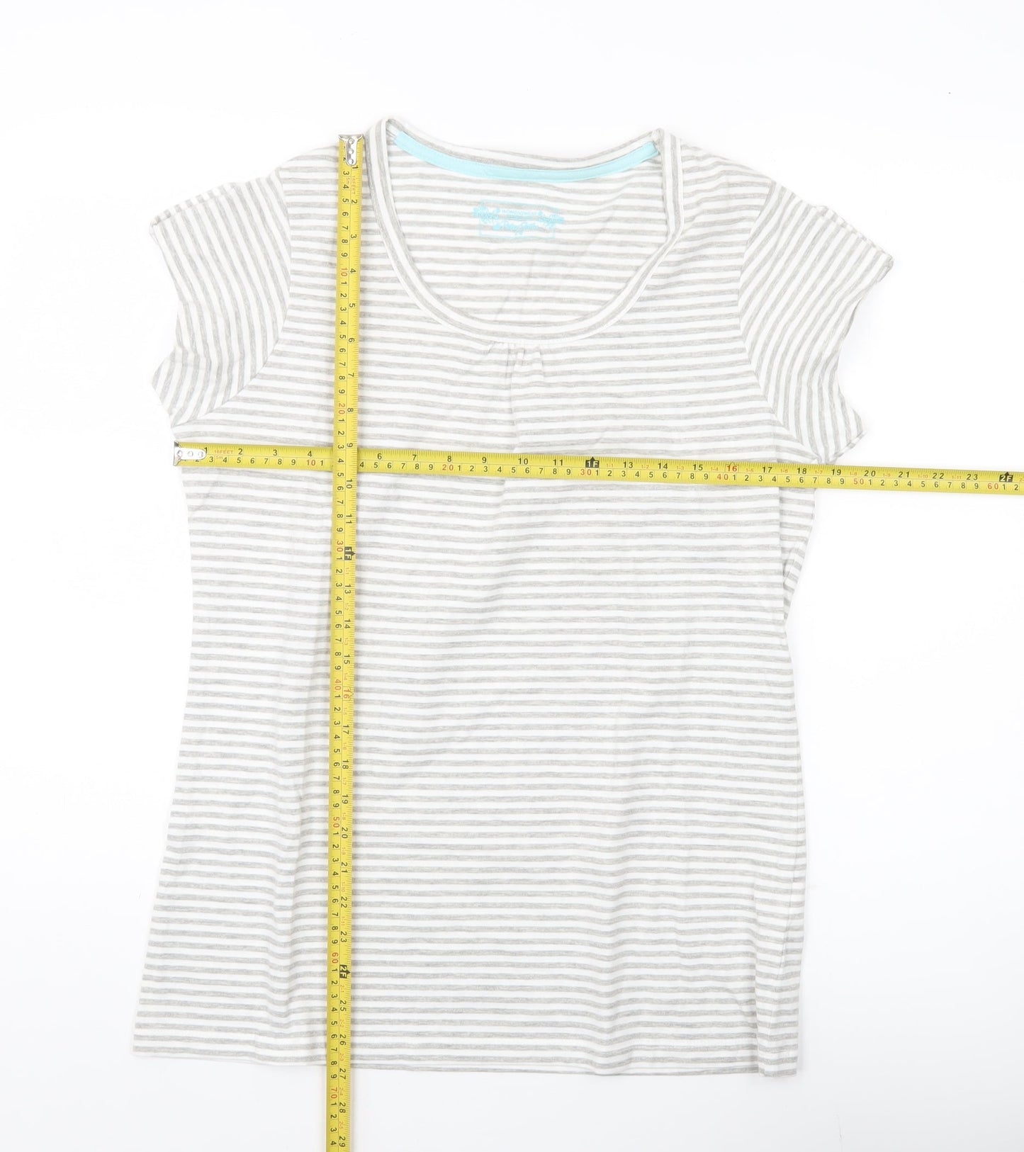 Peter Storm Womens Grey Striped Scoop Neck T-Shirt Size 14