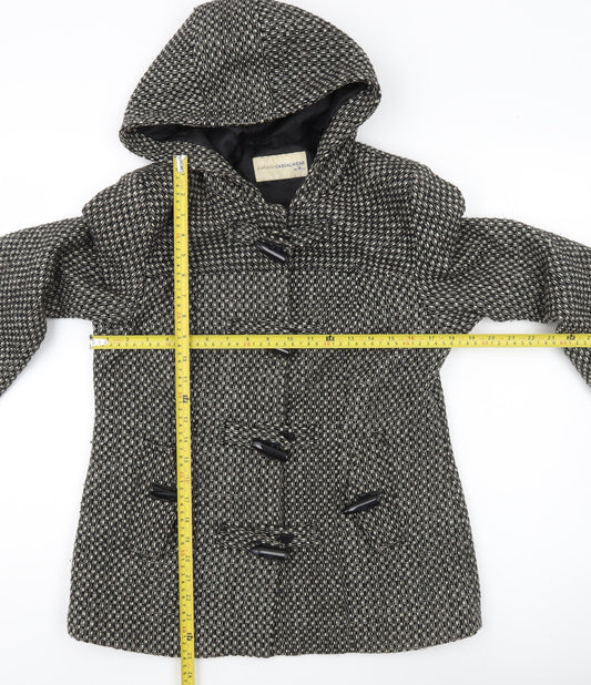 BHS Womens Black White Wool Blend Hooded Duffle Coat Size 12