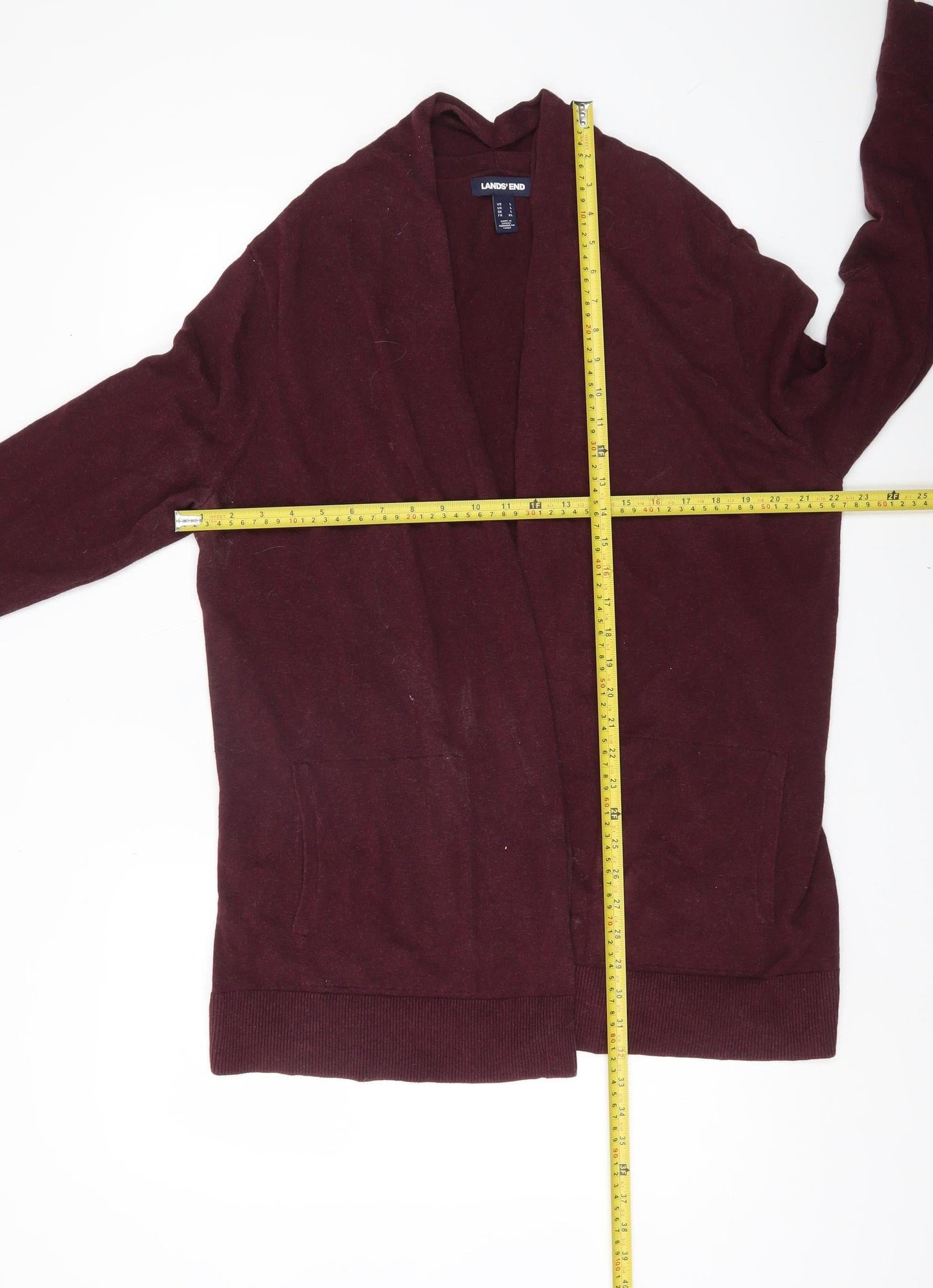 Lands' End Womens Red Cotton Long Sleeve Open Cardigan L