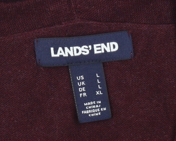 Lands' End Womens Red Cotton Long Sleeve Open Cardigan L