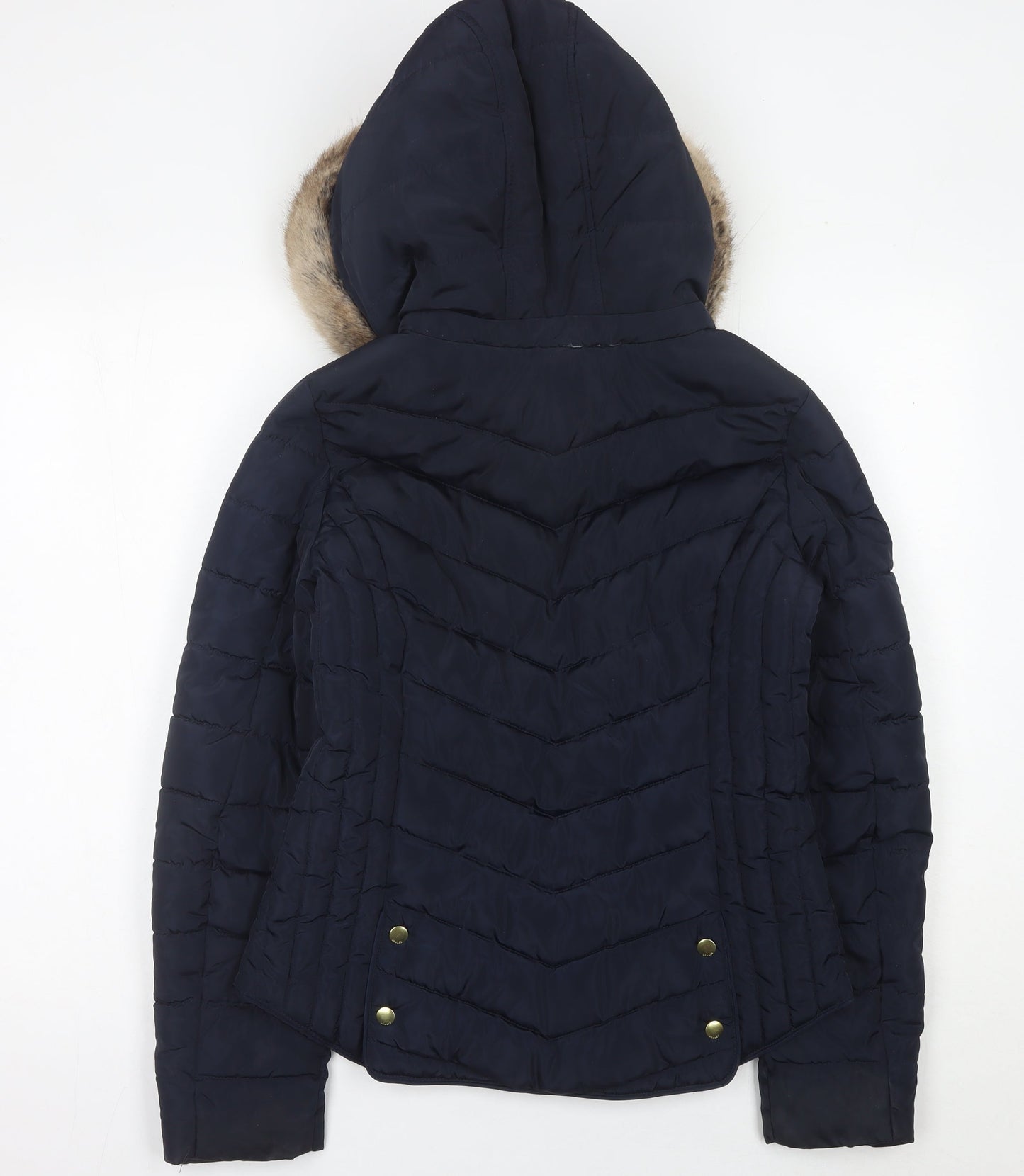 Joules Womens Blue Faux Fur Hood Puffer Jacket UK 10 Winter Coat