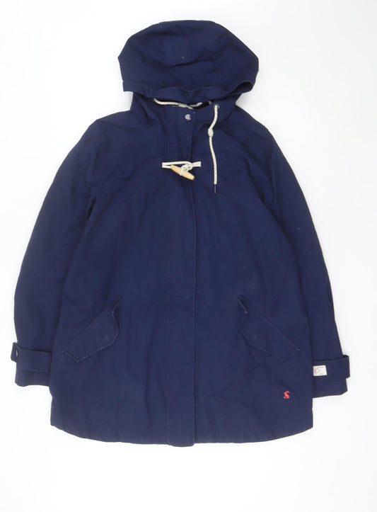 Joules Womens Blue Mid-Length Waterproof Rain Coat UK 14 Hooded Toggle