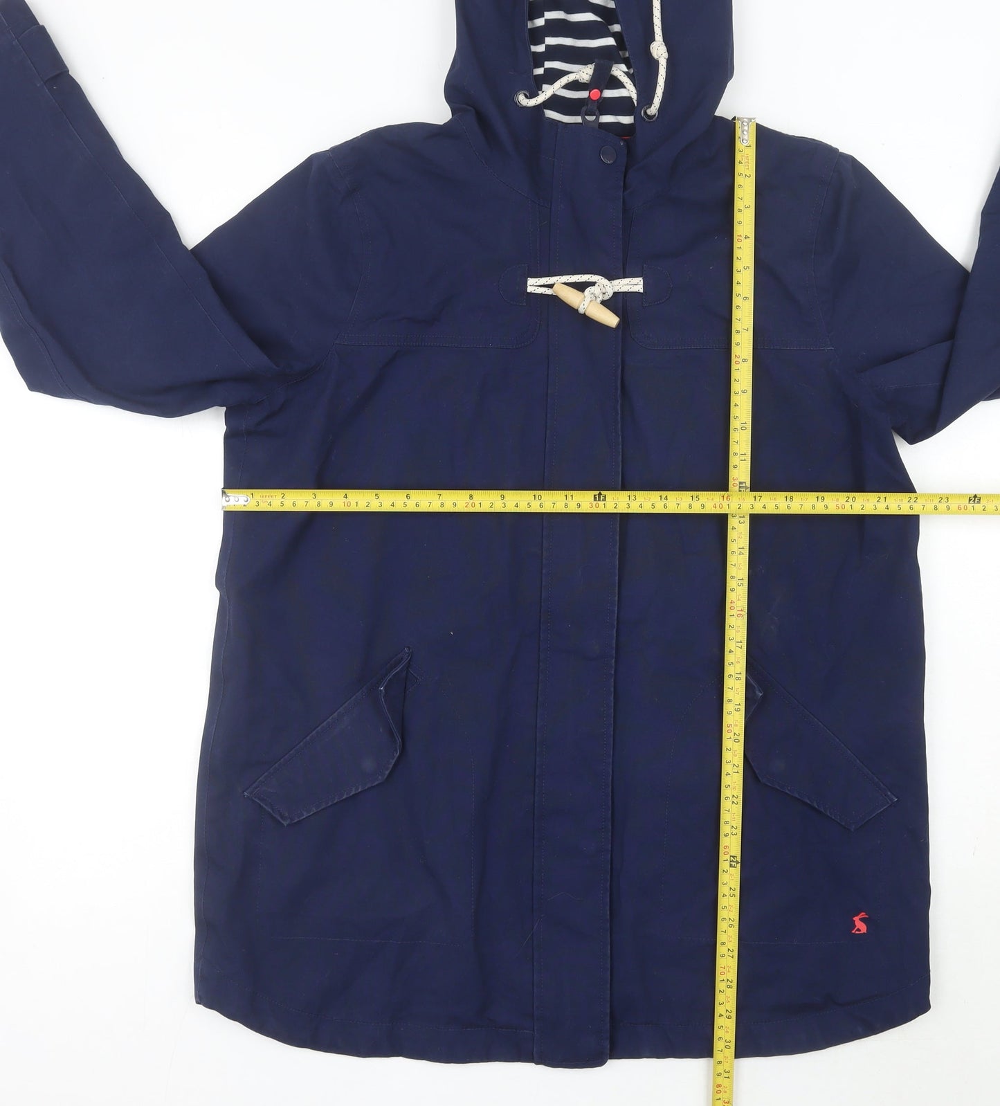 Joules Womens Blue Mid-Length Waterproof Rain Coat UK 14 Hooded Toggle