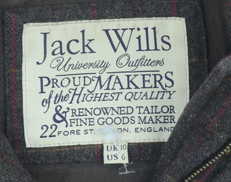 Jack Wills Womens Brown Checked Quilted Hooded Waistcoat UK 10