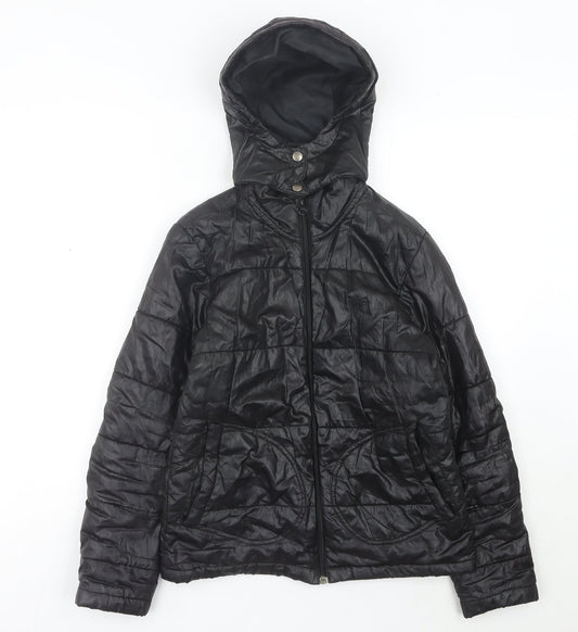 Lee Women’s Black Puffer Jacket Size S Hooded Quilted Outerwear