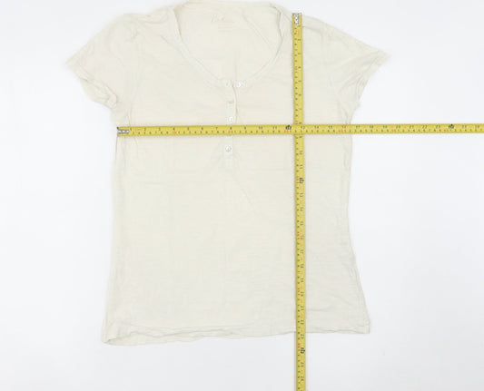 Cath Kidston Women Ivory Cotton Scoop Neck Button T-Shirt L