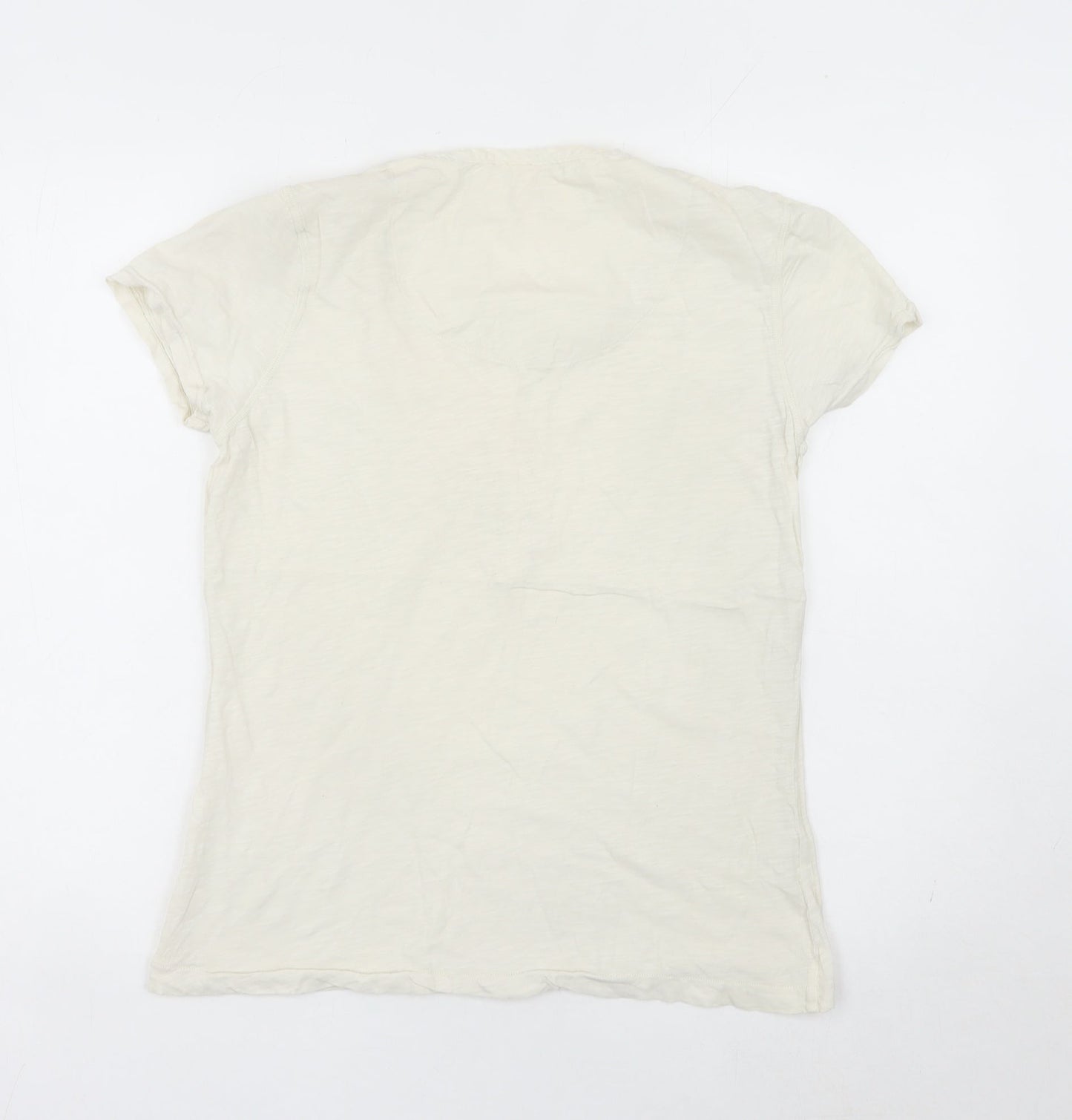 Cath Kidston Women Ivory Cotton Scoop Neck Button T-Shirt L